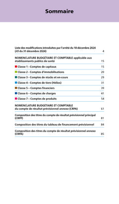 Liste des comptes du plan comptable hospitalier avec leur répartition par titres