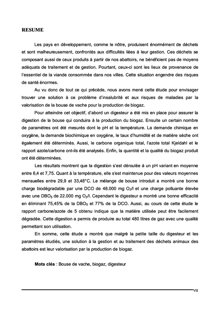 Valorisation de la bouse de vache par production de biogaz A Abidjan