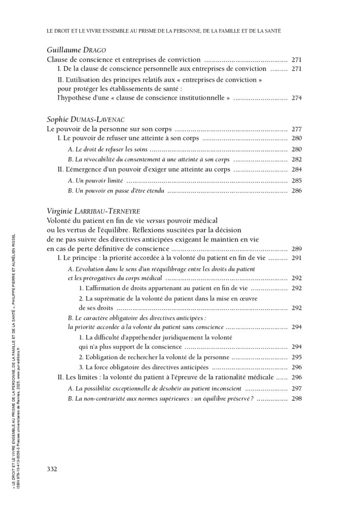 Le droit et le vivre ensemble au prisme de la personne, de la famille et de la santé