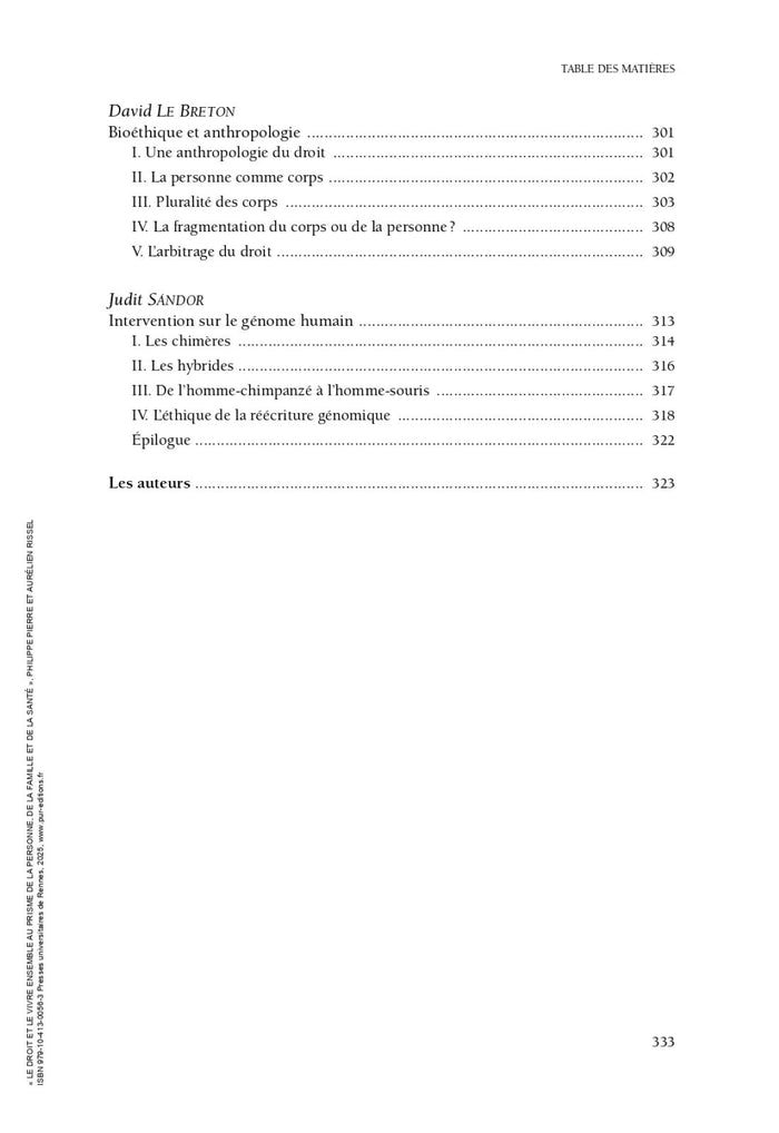 Le droit et le vivre ensemble au prisme de la personne, de la famille et de la santé