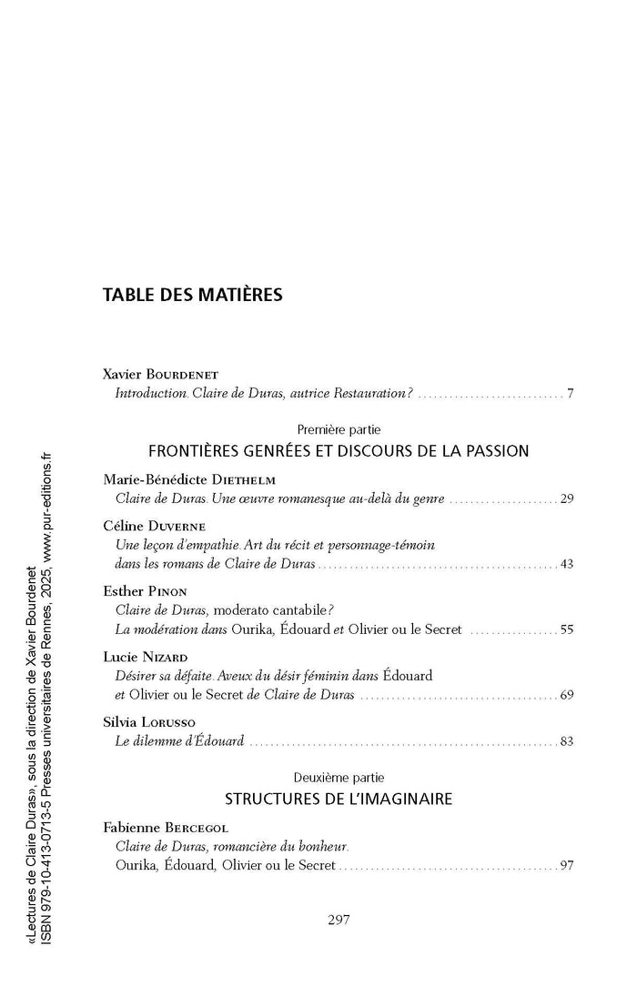 Lectures de Claire de Duras