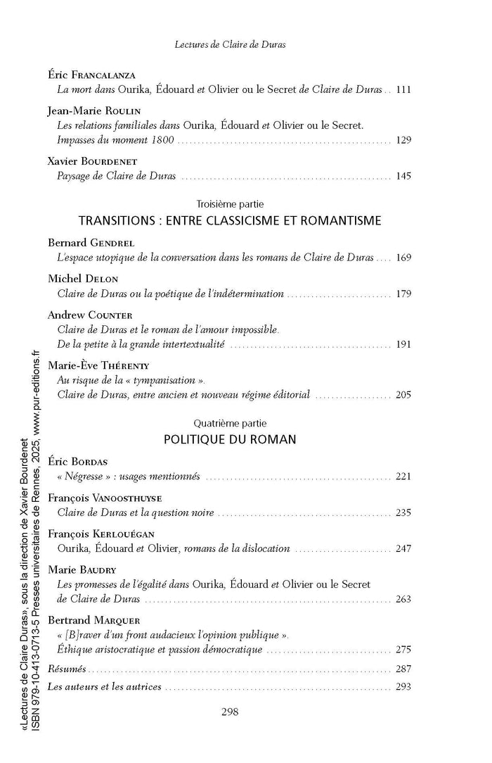 Lectures de Claire de Duras