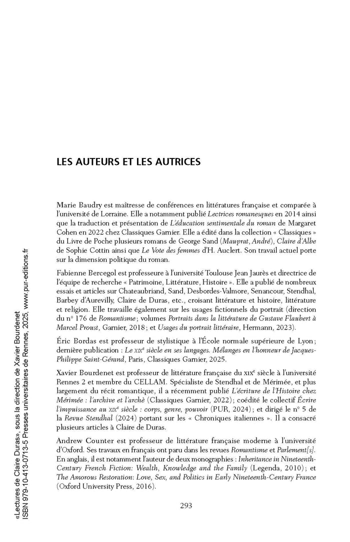 Lectures de Claire de Duras