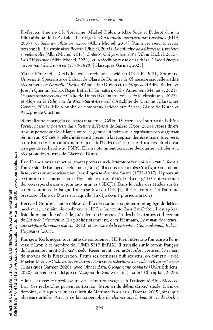Lectures de Claire de Duras