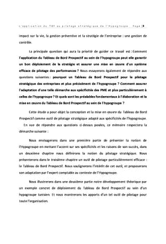 L'application du TBP au pilotage stratégique de l'Hypogroupe