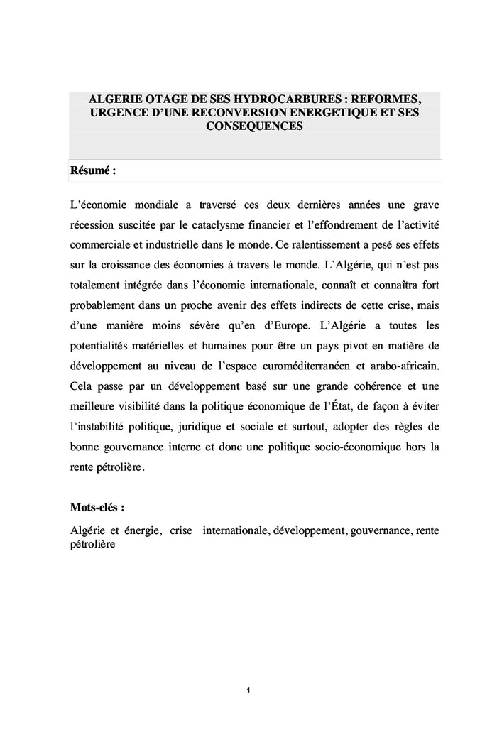 Algérie otage de ses hydrocarbures