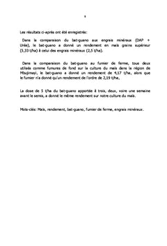 Comparaison du bat-guano aux engrais mineraux sur la culture de maïs
