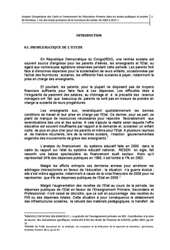 Analyse des couts et financement de l'éducation primaire en RDC