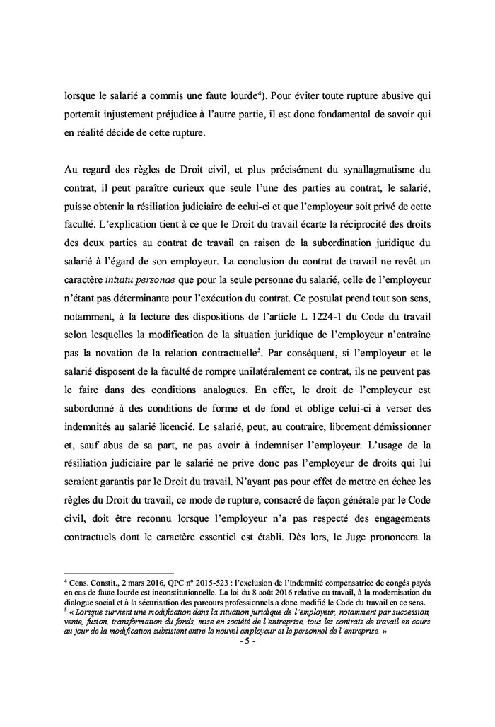 La résiliation judiciaire ou l'altération du lien de subordination