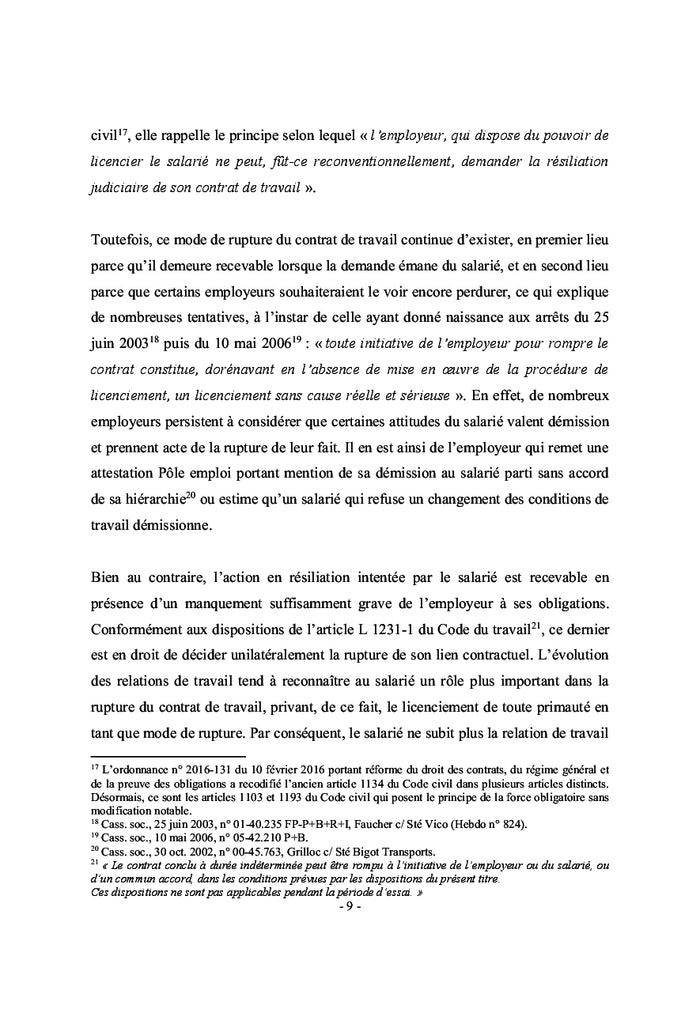 La résiliation judiciaire ou l'altération du lien de subordination