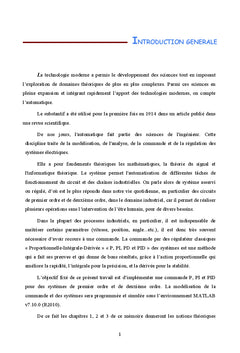 Etude et simulation des regulateurs P, PI et PID