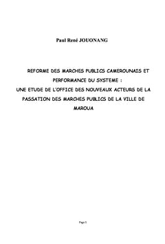 Reforme des marches publics camerounais et performance du systeme