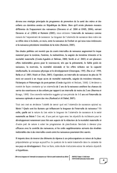 Intervalle de naissances et etat de sante maternelle au BENIN