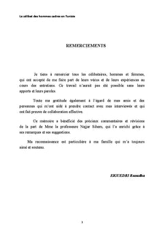 Le celibat des hommes cadres en Tunisie