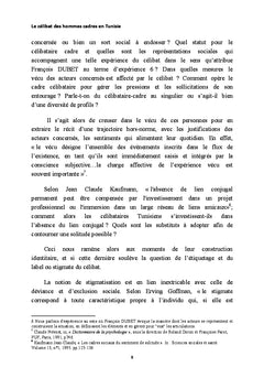 Le celibat des hommes cadres en Tunisie