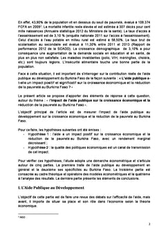 Aide publique, croissance economique et pauvrete au Burkina Faso