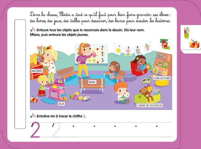 Ma journée à la maternelle graphisme couleurs chiffres