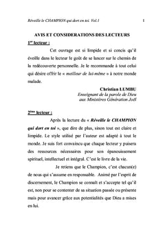 Réveille le CHAMPION qui dort en toi. Volume 1