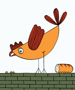 Une poule sur un mur
