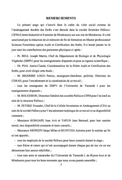 Evaluation sociale et gestion durableen foret tropicale camerounaise