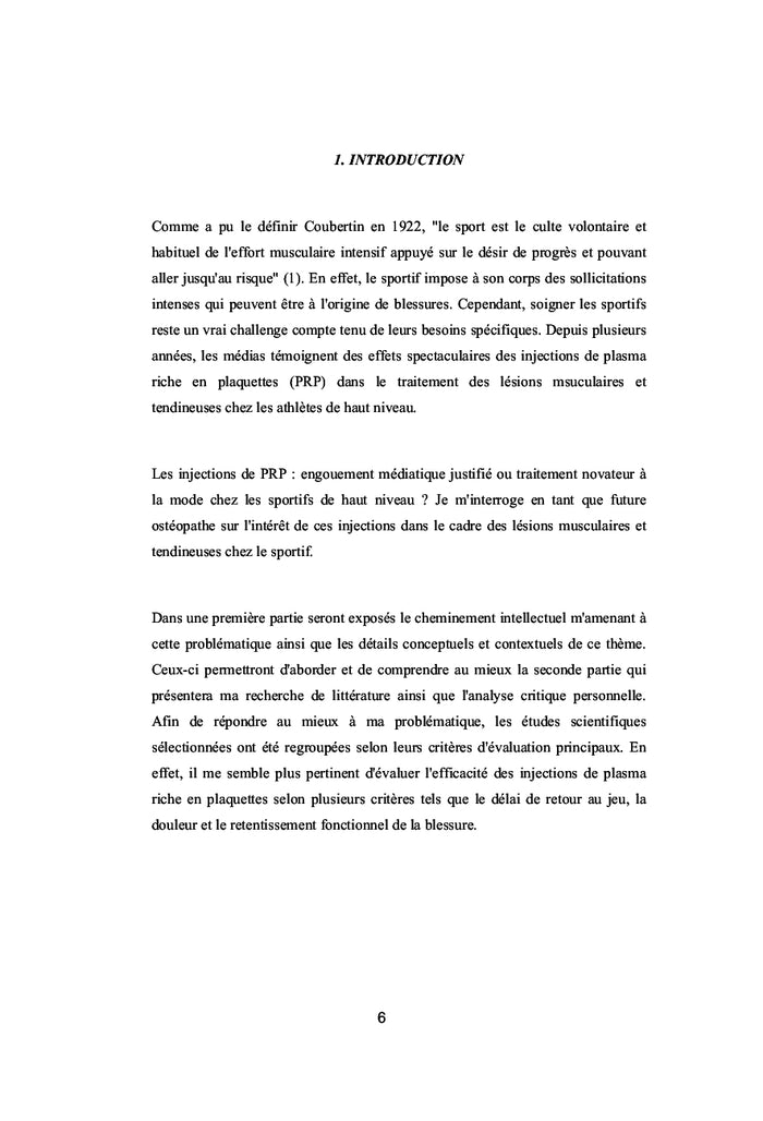 Intérêt des injections de plasma riche en plaquettes chez le sportif