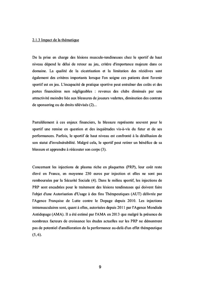 Intérêt des injections de plasma riche en plaquettes chez le sportif