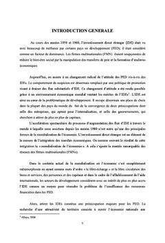Impacts des IDE sur la croissance économique dans les PED