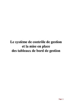 Le systeme de controle de gestion : Mise en place du tableau de bord