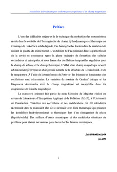 Instabilite hydrodynamique/thermique en presence d'un champ magnetique