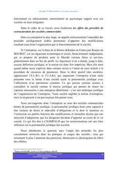 Les effets des restructurations des sociétés commerciales