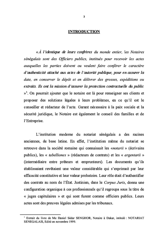 Le notariat sénégalais: réglementation et pratique notariale
