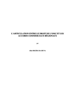 L'articulation entre l'OMC et les accords commerciaux régionaux