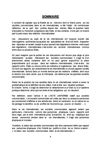 Le Statut des Sociétés Commerciales dans la vie Internationale