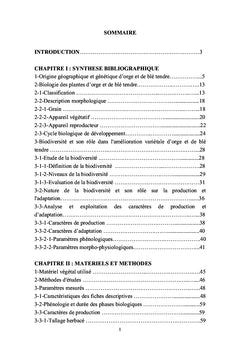 Diversité des génotypes d'orge et de blé tendre