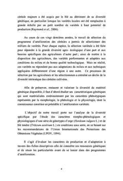 Diversité des génotypes d'orge et de blé tendre