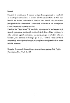 Gestion du risque de change en Tunisie: application de l'approche VaR