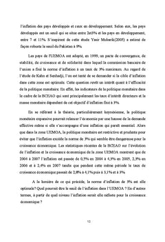 Analyse de la relation inflation et croissance économique de l'uemoa