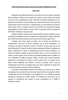 Sida et comportement sexuel des femmes célibataires au Congo