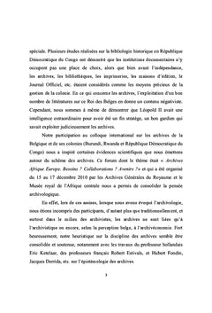 RD Congo-Belgique : Archives, Bibliothèque et Bibliologie