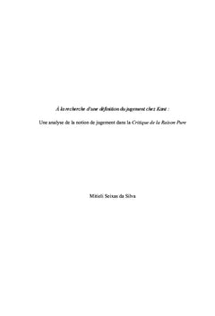 A la recherche d'une définition du jugement chez Kant