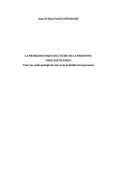 La Problématique de l' Être de la personne Chez Edith Stein