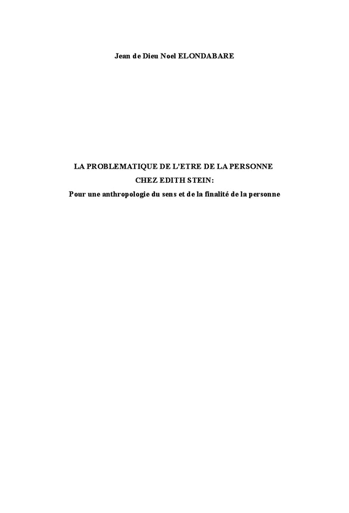La Problématique de l' Être de la personne Chez Edith Stein