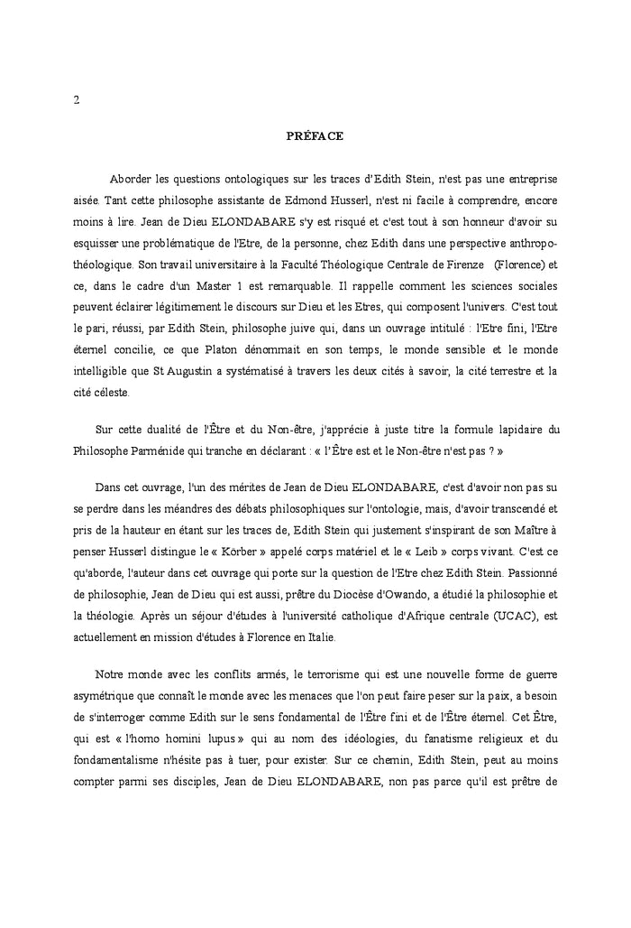 La Problématique de l' Être de la personne Chez Edith Stein