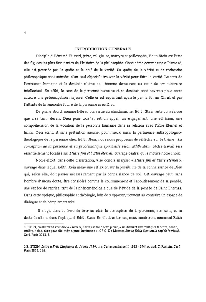 La Problématique de l' Être de la personne Chez Edith Stein