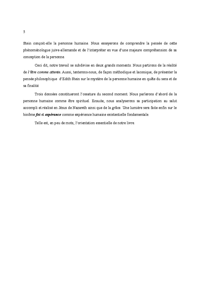 La Problématique de l' Être de la personne Chez Edith Stein