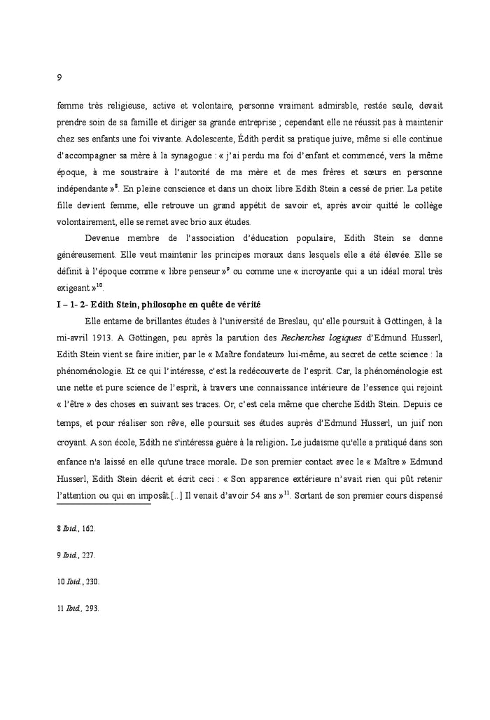 La Problématique de l' Être de la personne Chez Edith Stein