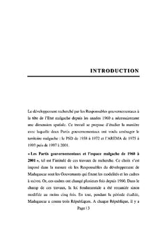 Les Partis gouvernementaux et l'Espace malgache de 1960 à 2001