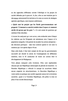 Les Partis gouvernementaux et l'Espace malgache de 1960 à 2001