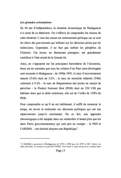 Les Partis gouvernementaux et l'Espace malgache de 1960 à 2001
