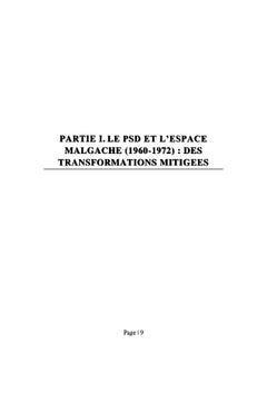 Les Partis gouvernementaux et l'Espace malgache de 1960 à 2001